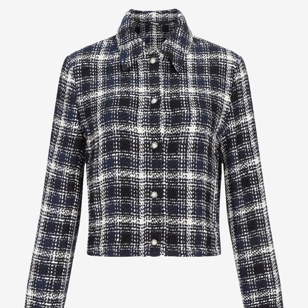 Express Cropped Tweed Embellished Shirt Jacket - Picture 2 of 7